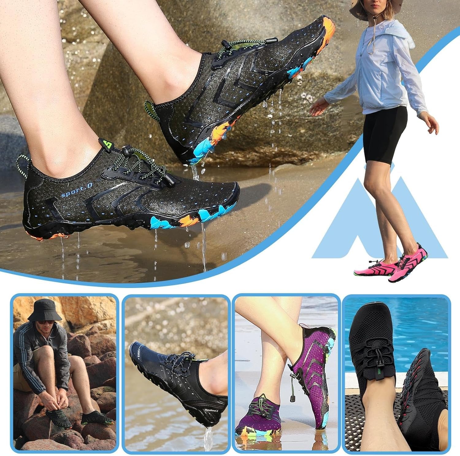 Water Shoes for Women Men Barefoot Beach Shoe Quick Dry Aqua Swim Socks for Surfing Yoga Size 4.5-15 Women/3-13.5 Men