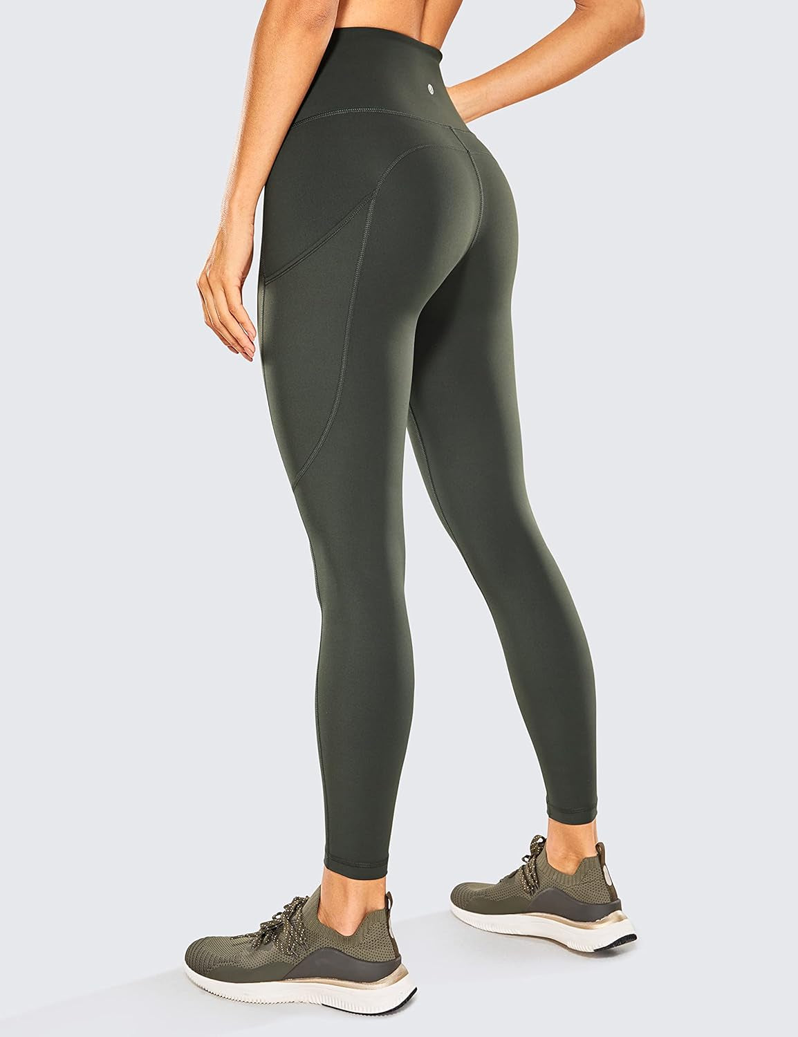 Womens Naked Feeling High Waist Workout Leggings 25'' - Yoga Pants with Side Pockets Grey Olive X-Small